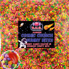 R.U.S. Candy Rainbow Cosmic Crunch Gummy Bites bag front; colorful bite-sized treats for parties.