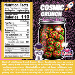 R.U.S. Candy Rainbow Cosmic Crunch Gummy Bites coating closeup; crunchy candy shell in action.
