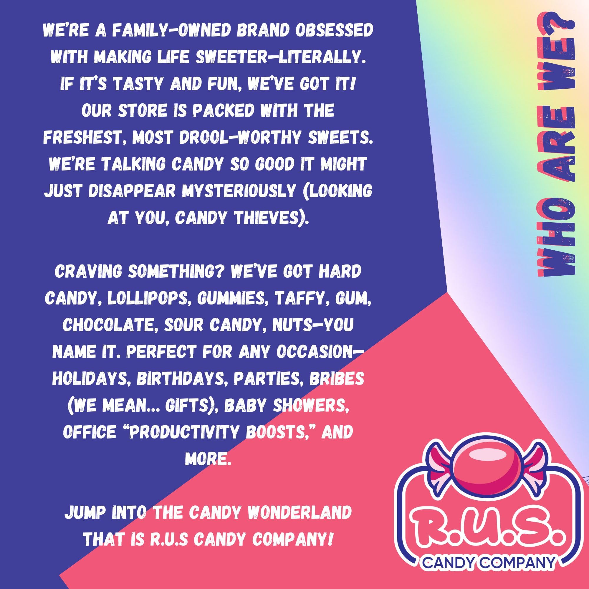 Bulk Rainbow Sour Belts packs from R.U.S. Candy for candy bowls.