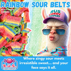 R.U.S. Candy Rainbow Sour Belts green belt segment for vibrant flavor notes.