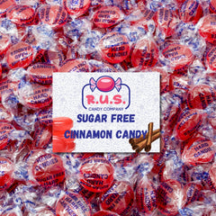 R.U.S. Candy sugar-free cinnamon discs in a 1 lb bag, keto-friendly.