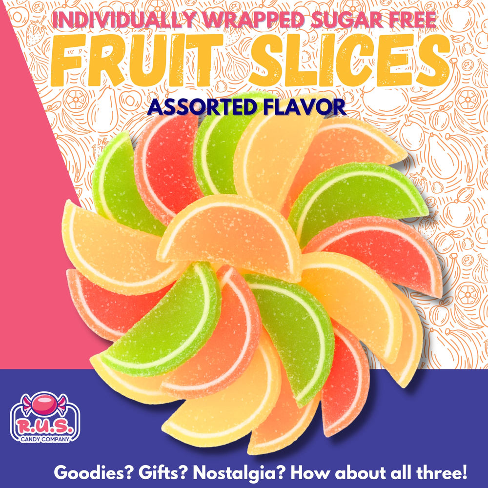 RUS Candy Sugar-Free Fruit Slices in a party bowl for sharing.