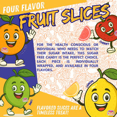 RUS Candy Sugar-Free Fruit Slices sparkling coating highlighting light sweetness.