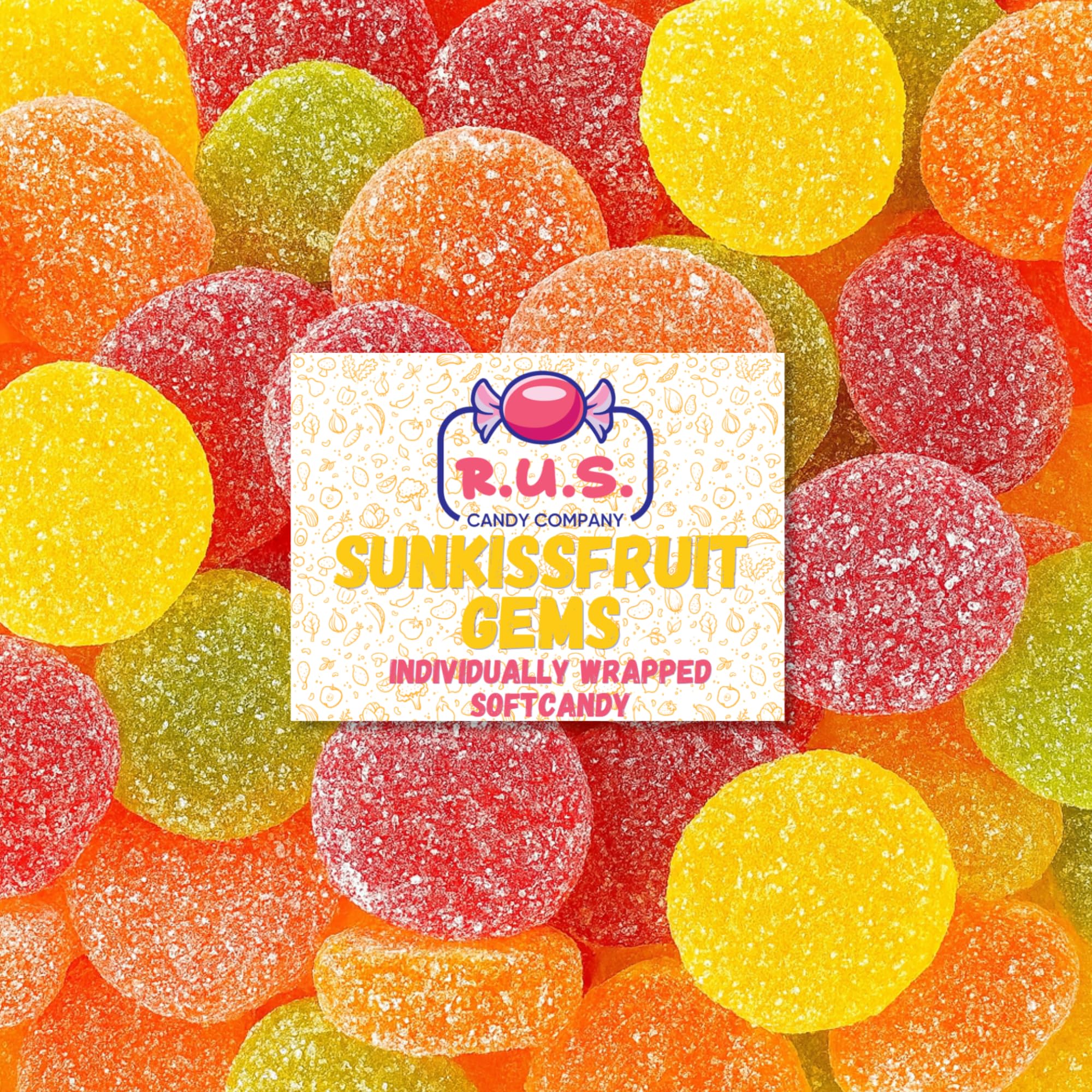 R.U.S. Candy SunKissFruit Gems bulk bag with bright fruity flavors for celebrations.