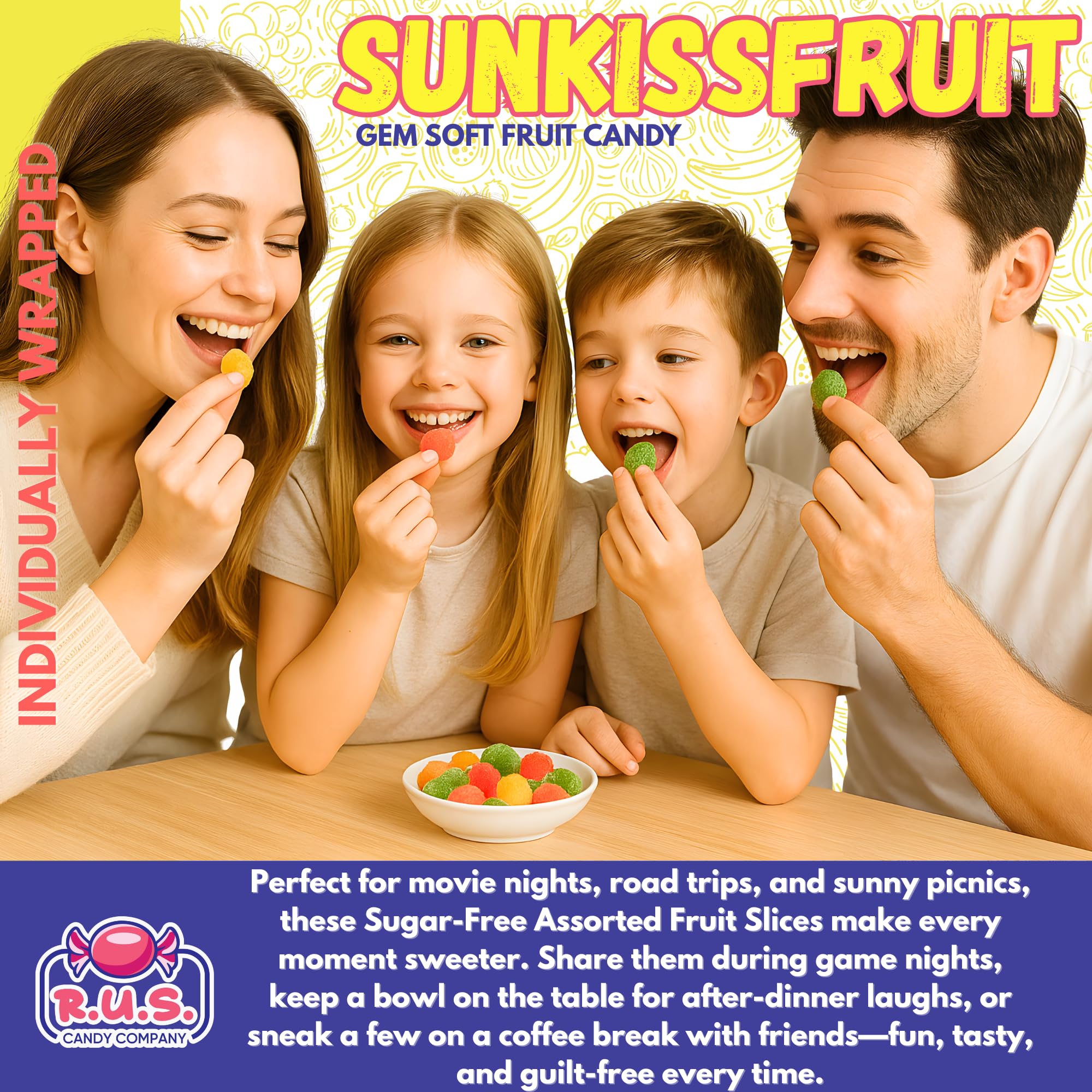 R.U.S. Candy SunKissFruit Gems bulk bag suitable for gifting and sharing.