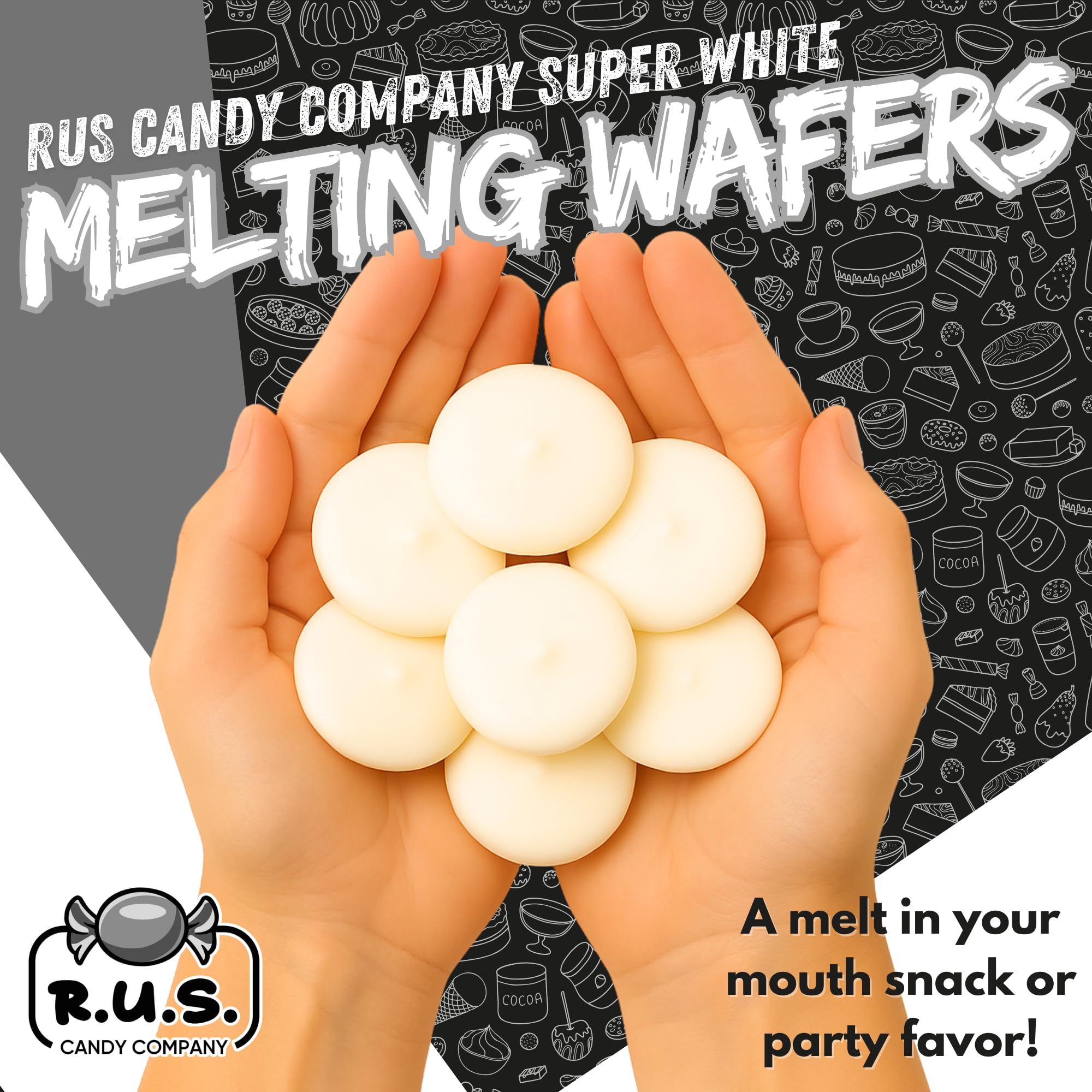 R.U.S. Candy white melting wafers at a party setup for treats.
