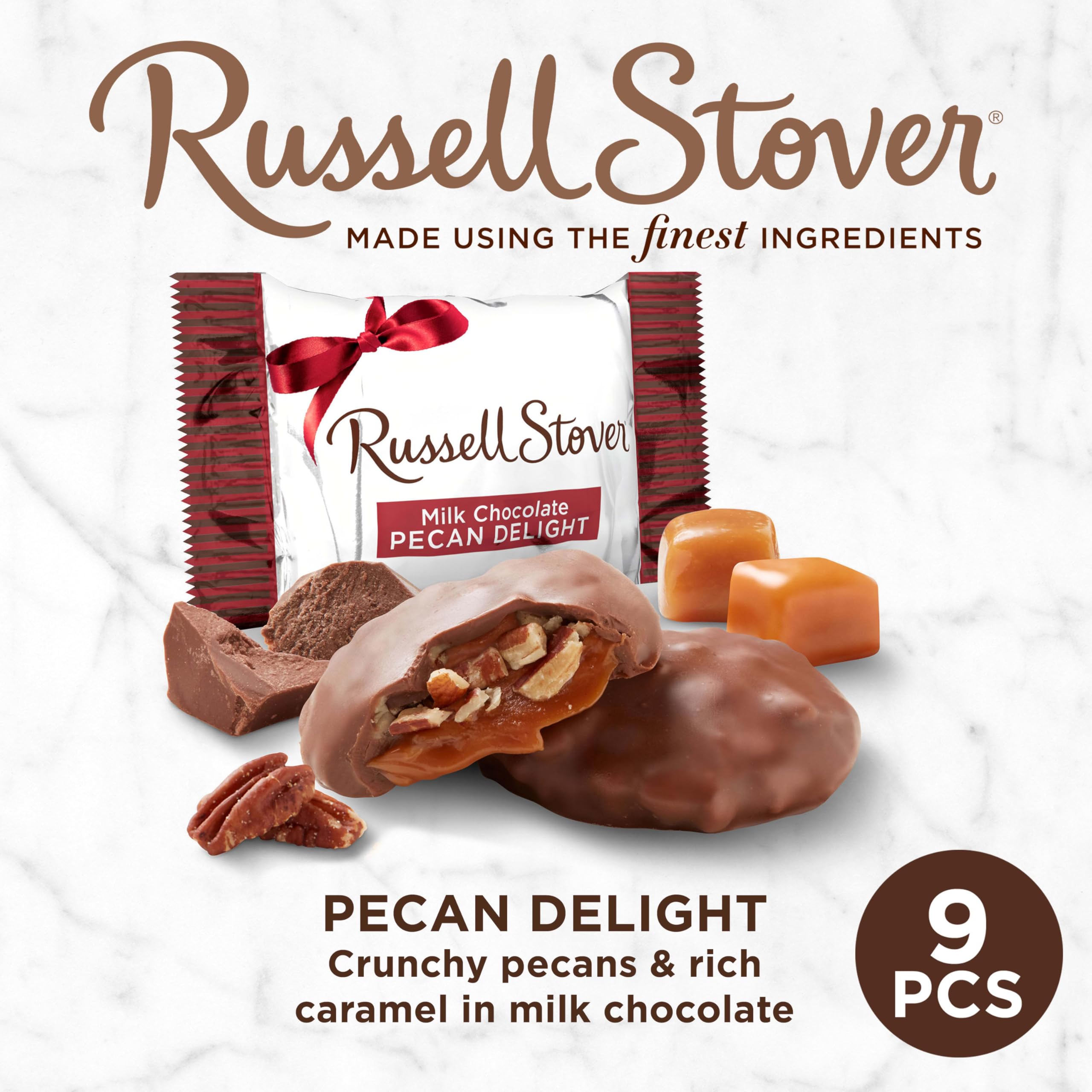 Nine-piece pecan delight in a 5.4 oz bag from Russell Stover.