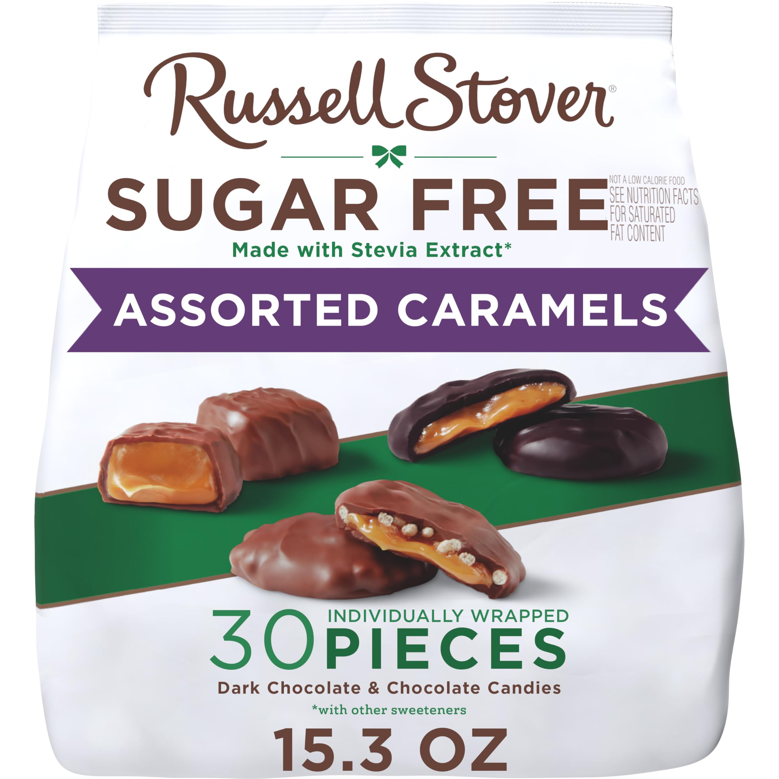 Caramels covered in chocolate candy, Russell Stover sugarfree