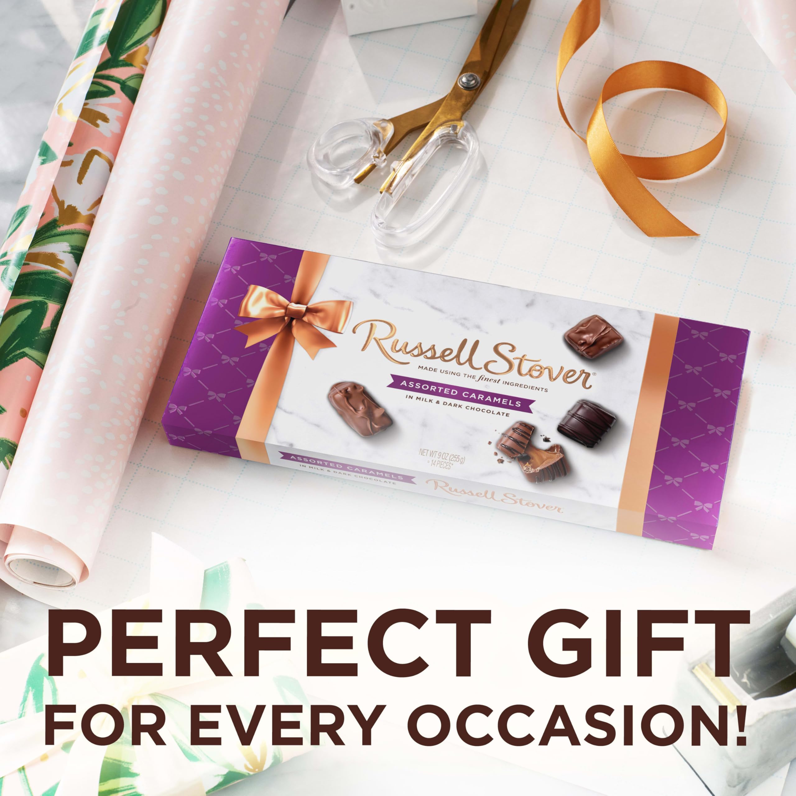 Russell Stover chocolates nestled in a drawer-style gift box