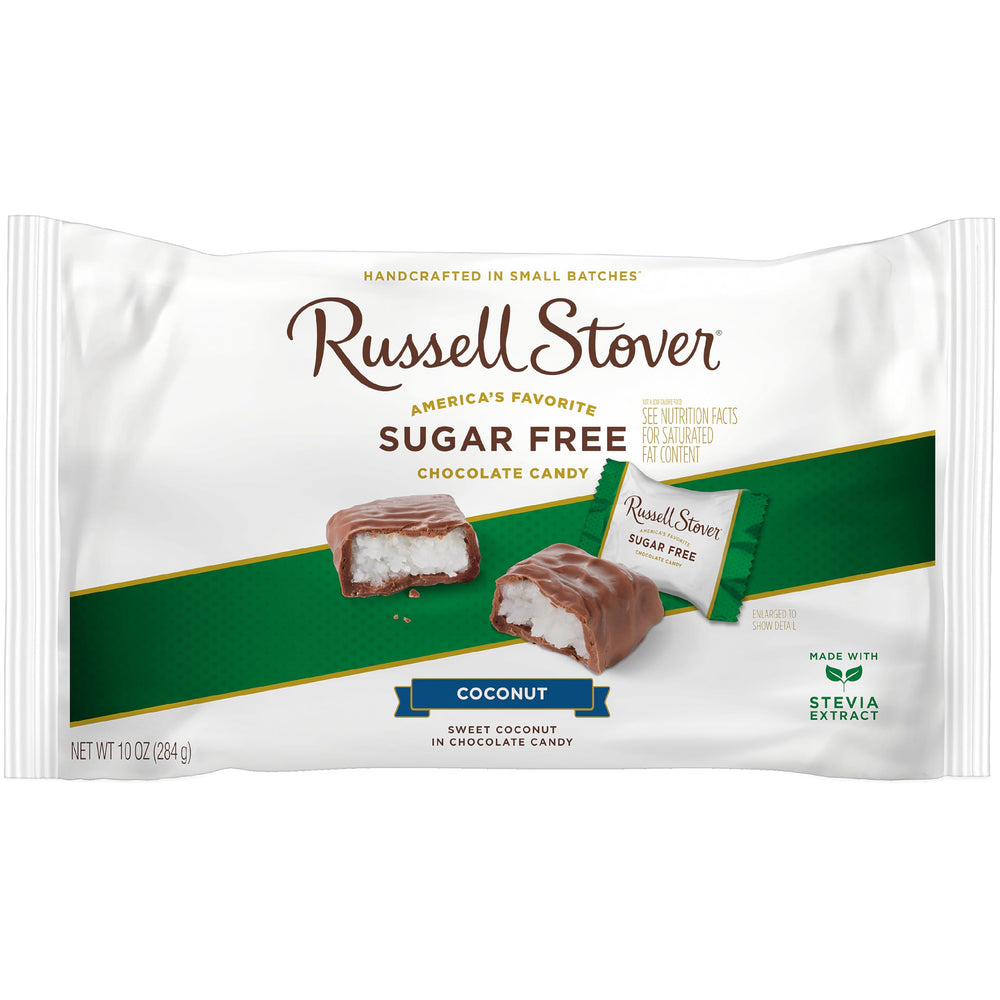Classic American confection by Russell Stover since 1923, coconut and chocolate blend.