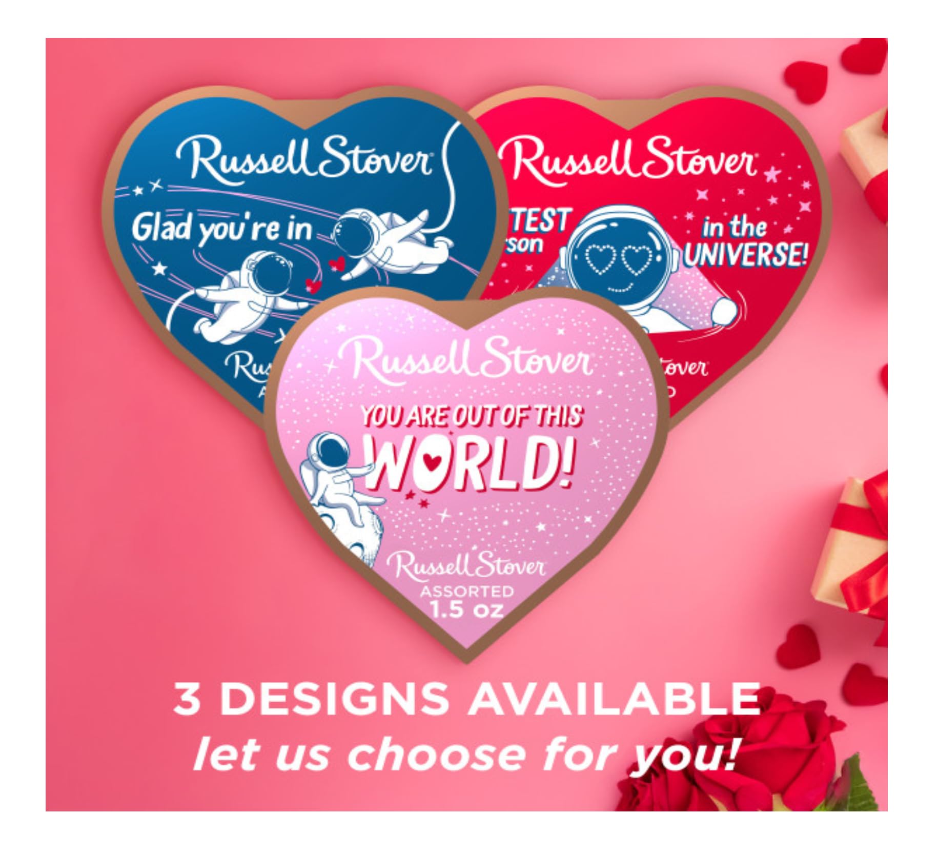 Variety of milk and dark chocolates in the Cosmic Hearts box