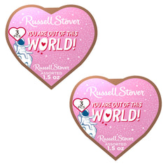 Russell Stover Cosmic Hearts box front, gift-ready Valentine’s packaging