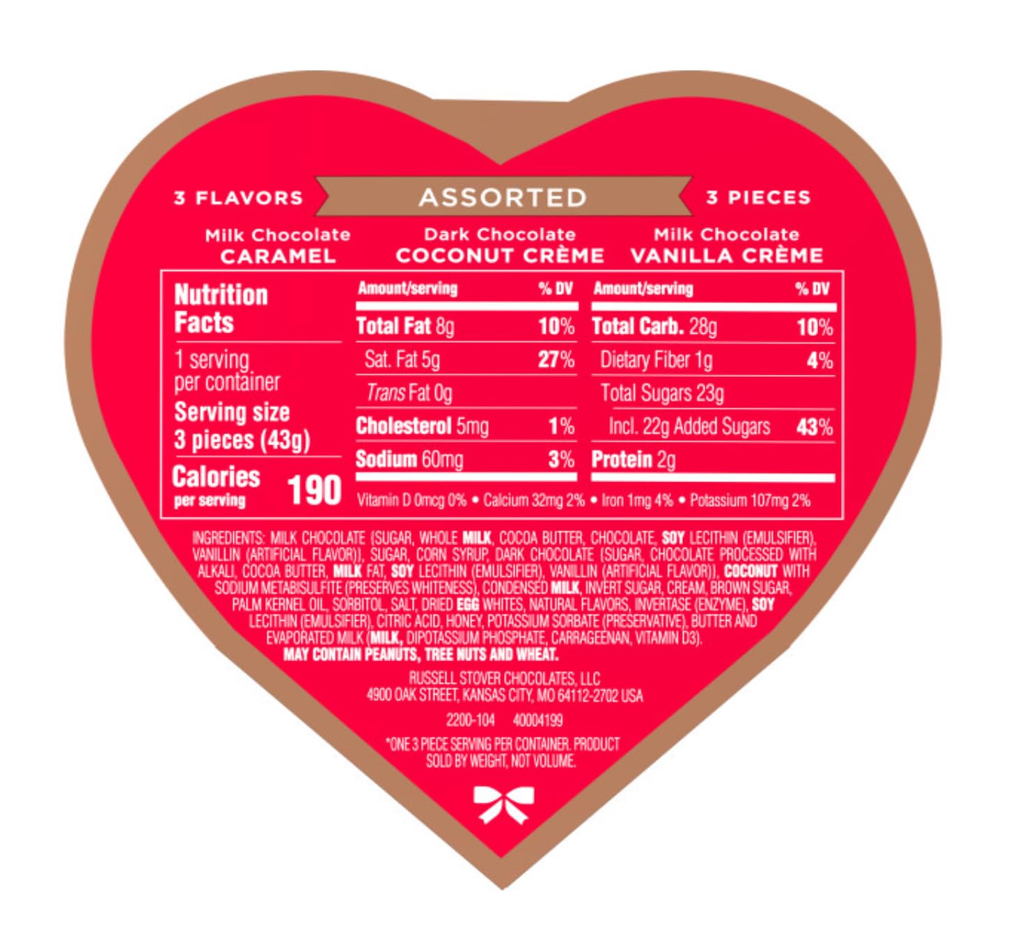 Cosmic Hearts inner pack showing three-piece portions