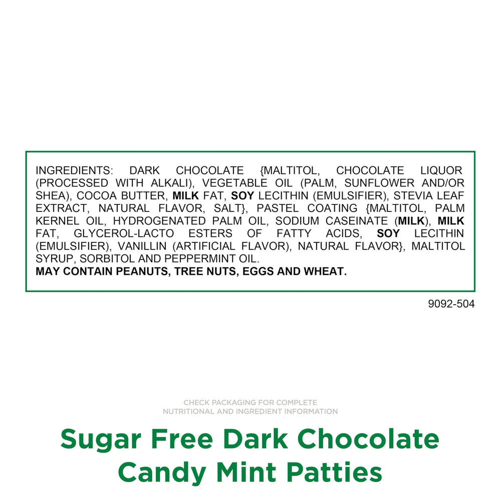 Dark chocolate coating over mint cream delivers rich flavor in every bite.