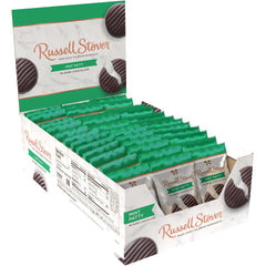 Cross-section of Russell Stover dark chocolate mint patty revealing mint center
