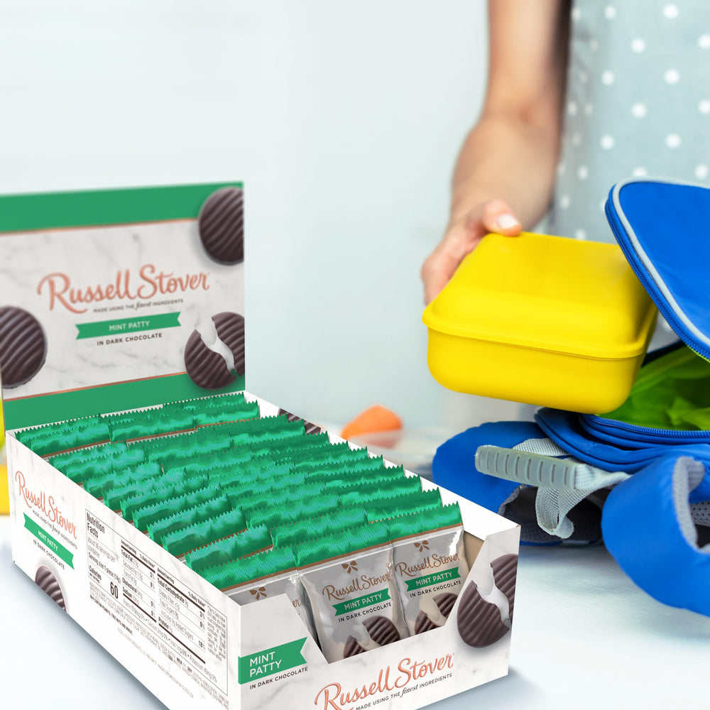 Gift box featuring Russell Stover mint patties, perfect for celebrations