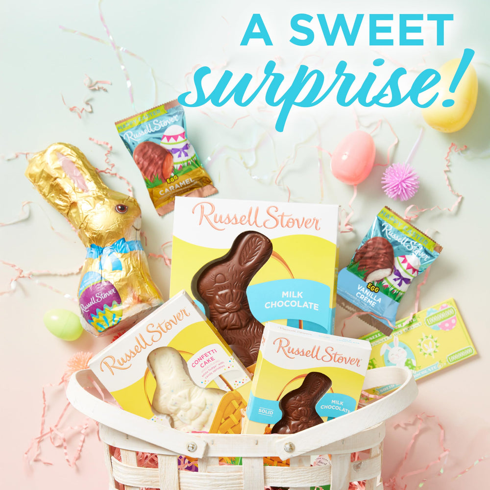 Easter basket-ready packaging of Russell Stover eggs
