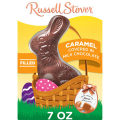 Russell Stover Easter Bunny caramel milk chocolate front view showing creamy center