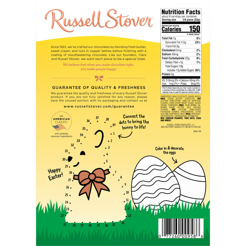 Russell Stover Easter Bunny caramel milk chocolate cross-section with caramel core