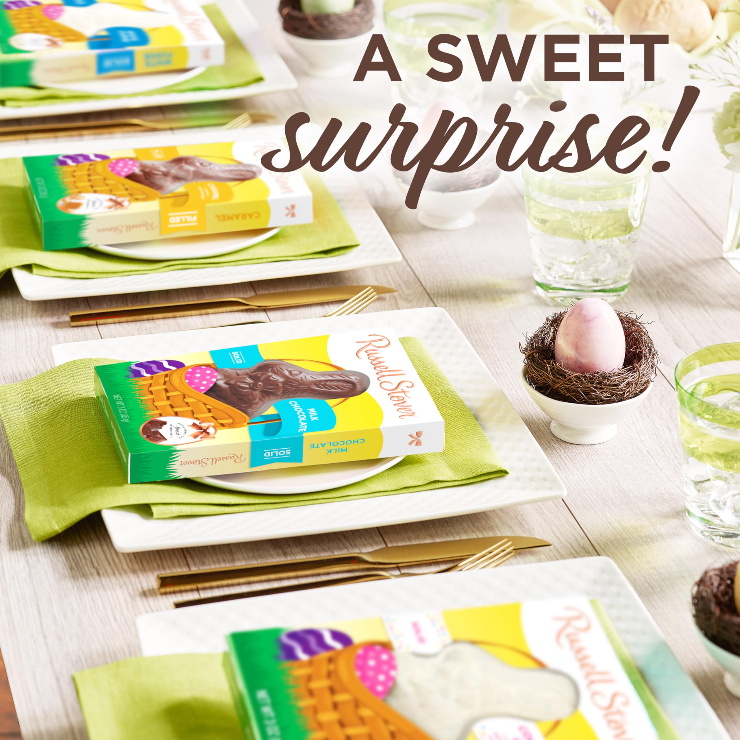 Russell Stover Easter Bunny caramel milk chocolate detail shot showing smooth surface
