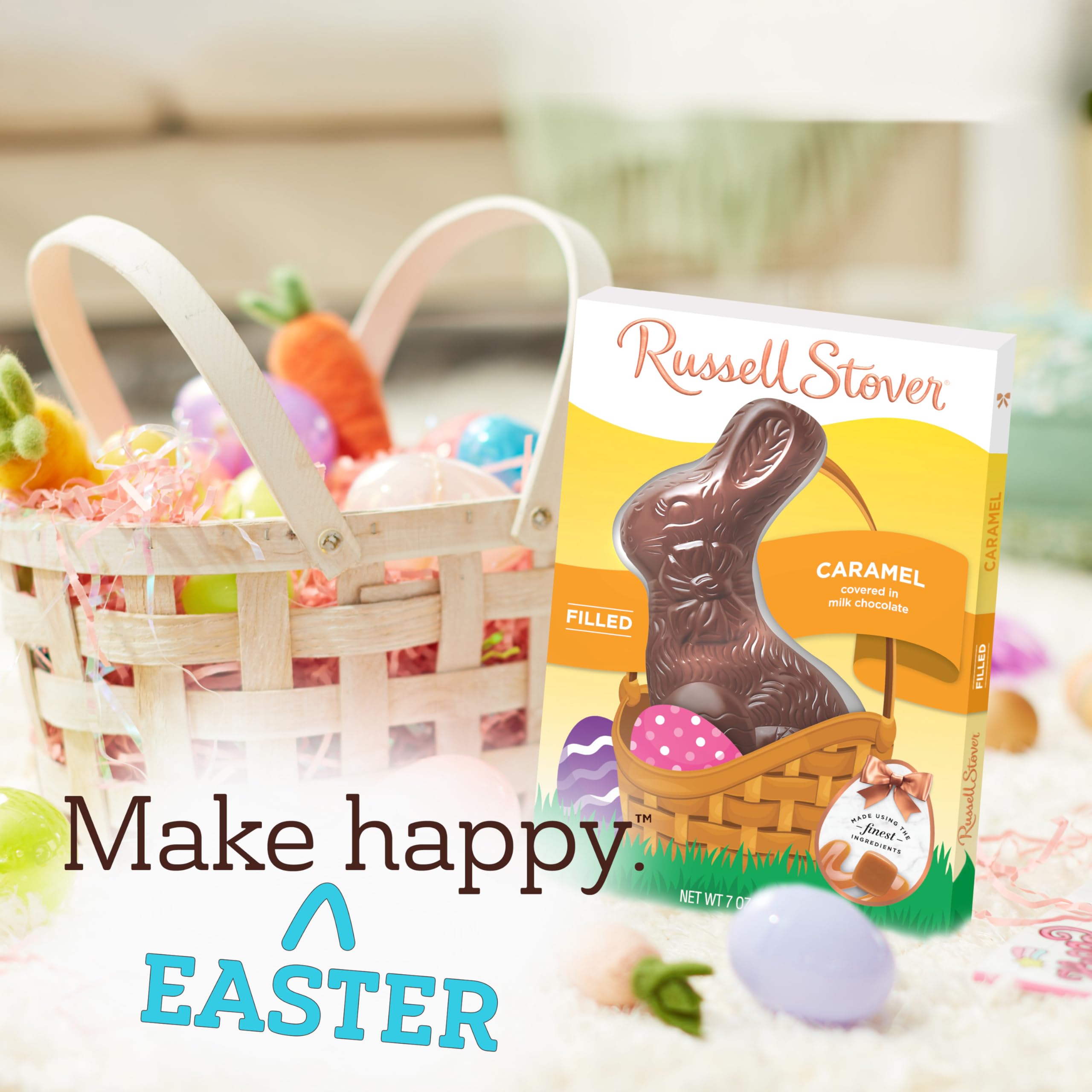 Russell Stover Easter Bunny caramel milk chocolate ingredients panel emphasis on quality