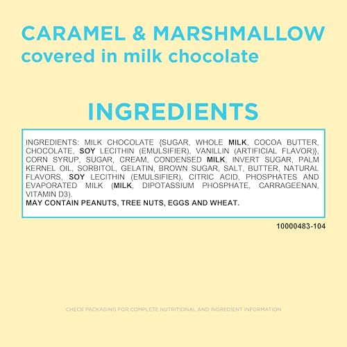 Russell Stover milk chocolate close-up with caramel and marshmallow center