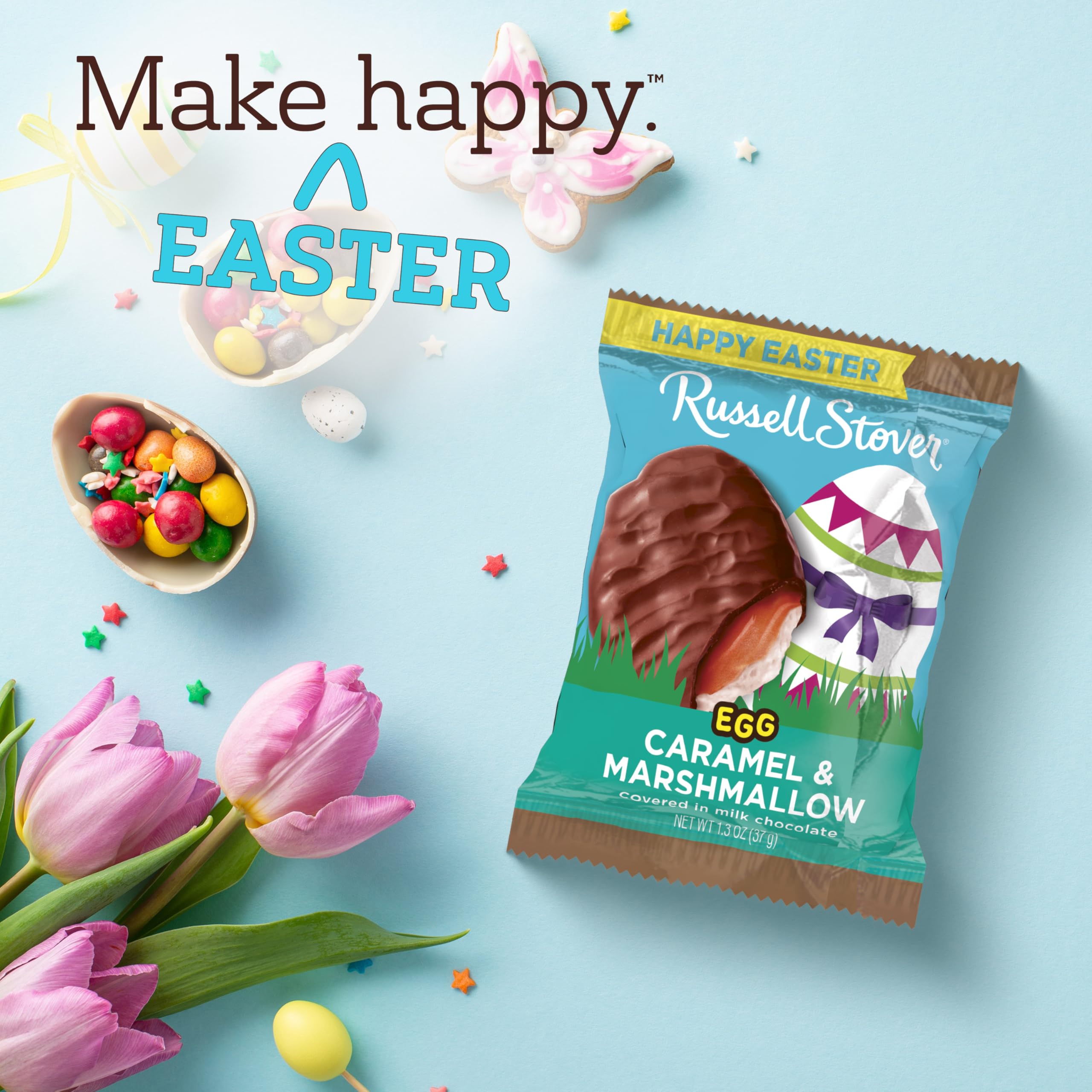 Russell Stover packaging label highlighting brand heritage