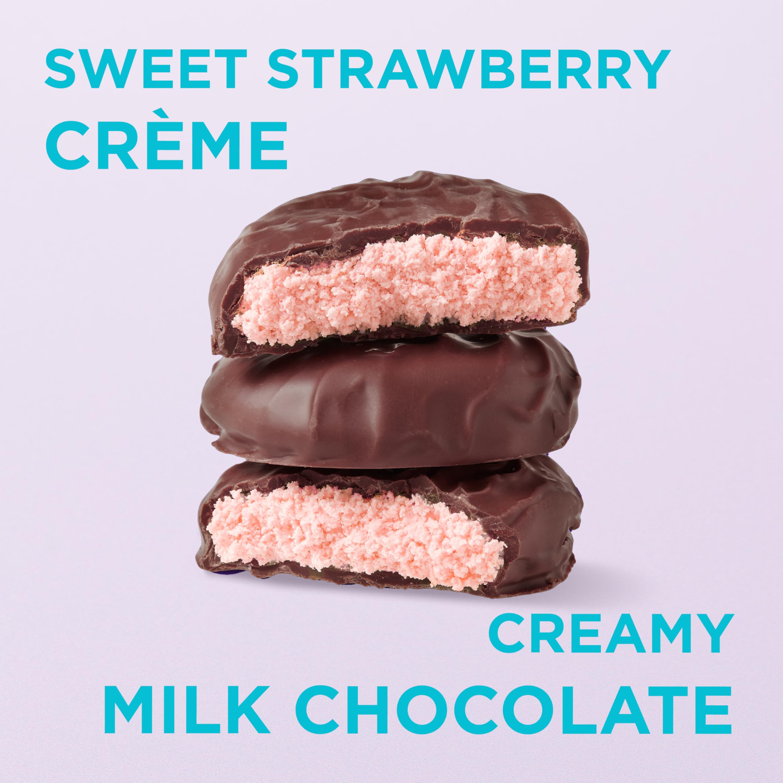Milk chocolate shell encases strawberry crème in Russell Stover Easter egg.