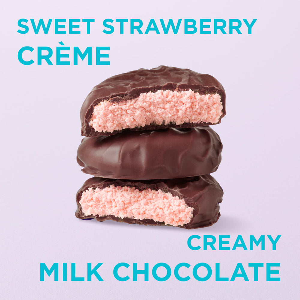 Milk chocolate shell encases strawberry crème in Russell Stover Easter egg.