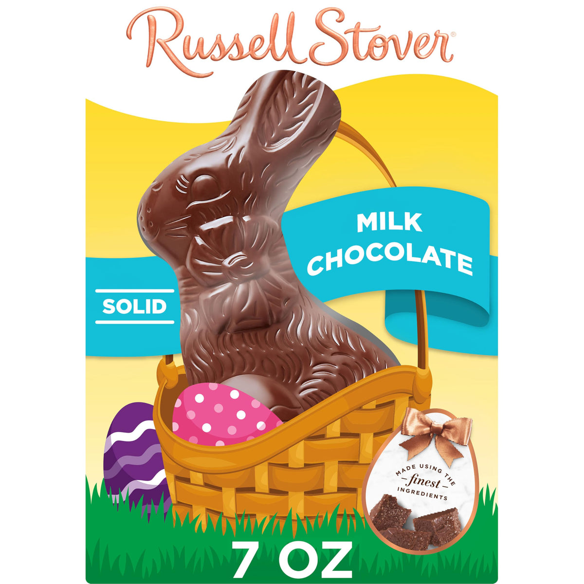 Russell Stover Easter Rabbit milk chocolate, front view, ideal for gifting