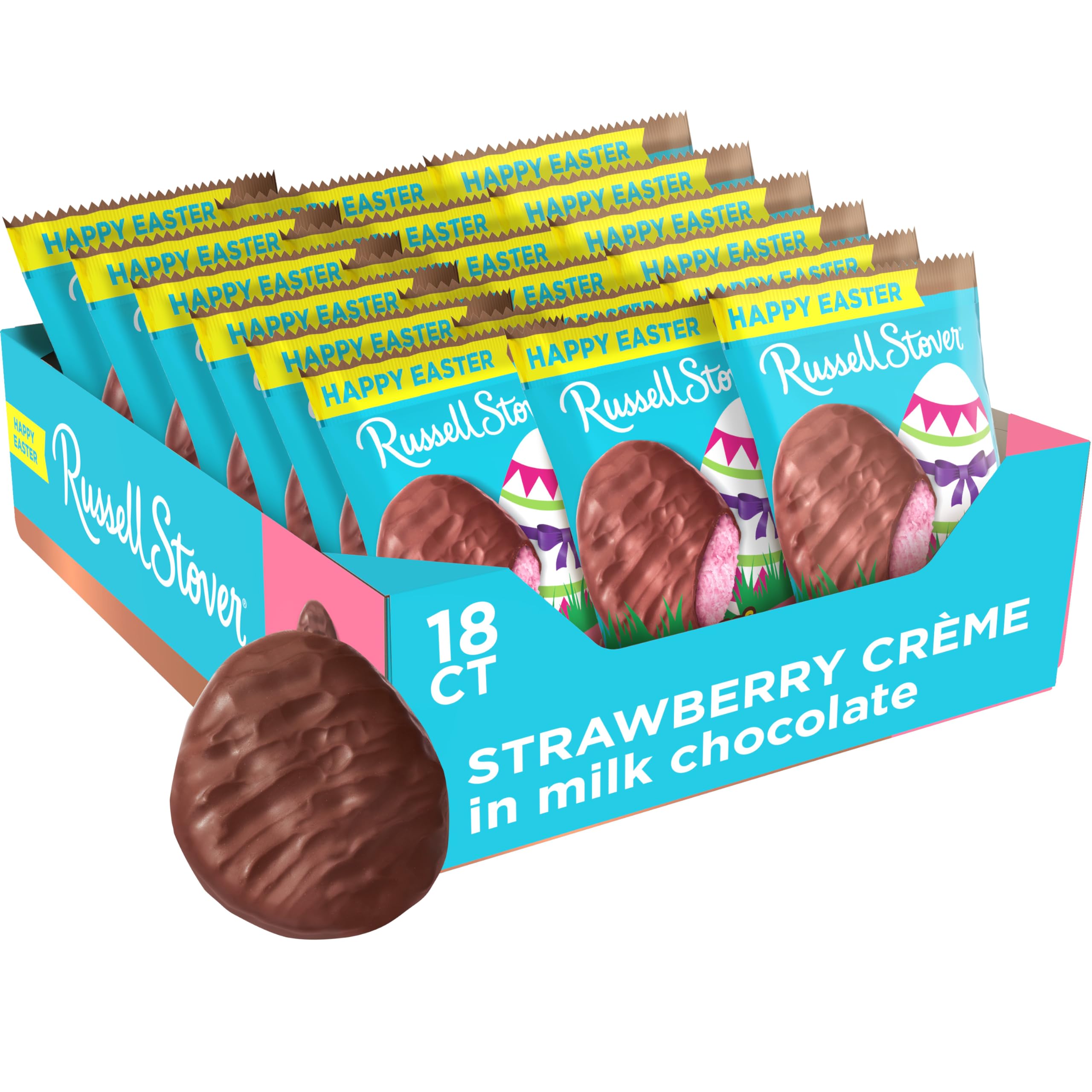 Russell Stover Easter strawberry crème milk chocolate egg, 1.3 oz, perfect for Easter baskets.