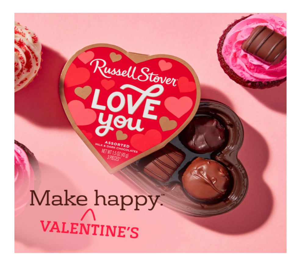 Gift ready Russell Stover heart box for Valentines Day and special moments