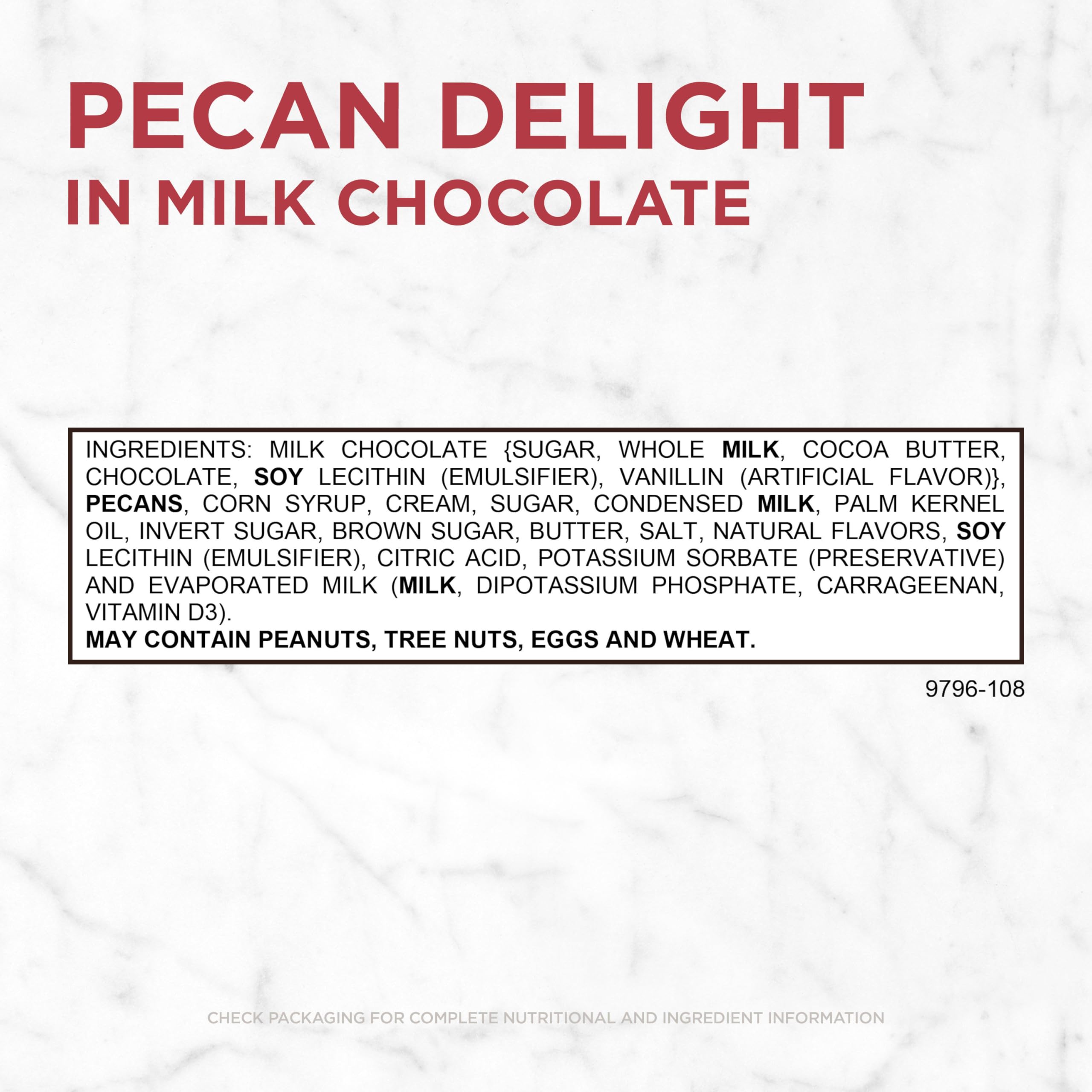 Russell Stover caramel-pecan pieces with glossy caramel