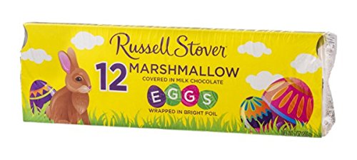 Russell Stover milk chocolate marshmallow eggs in a 12-pack, ideal for gifting.
