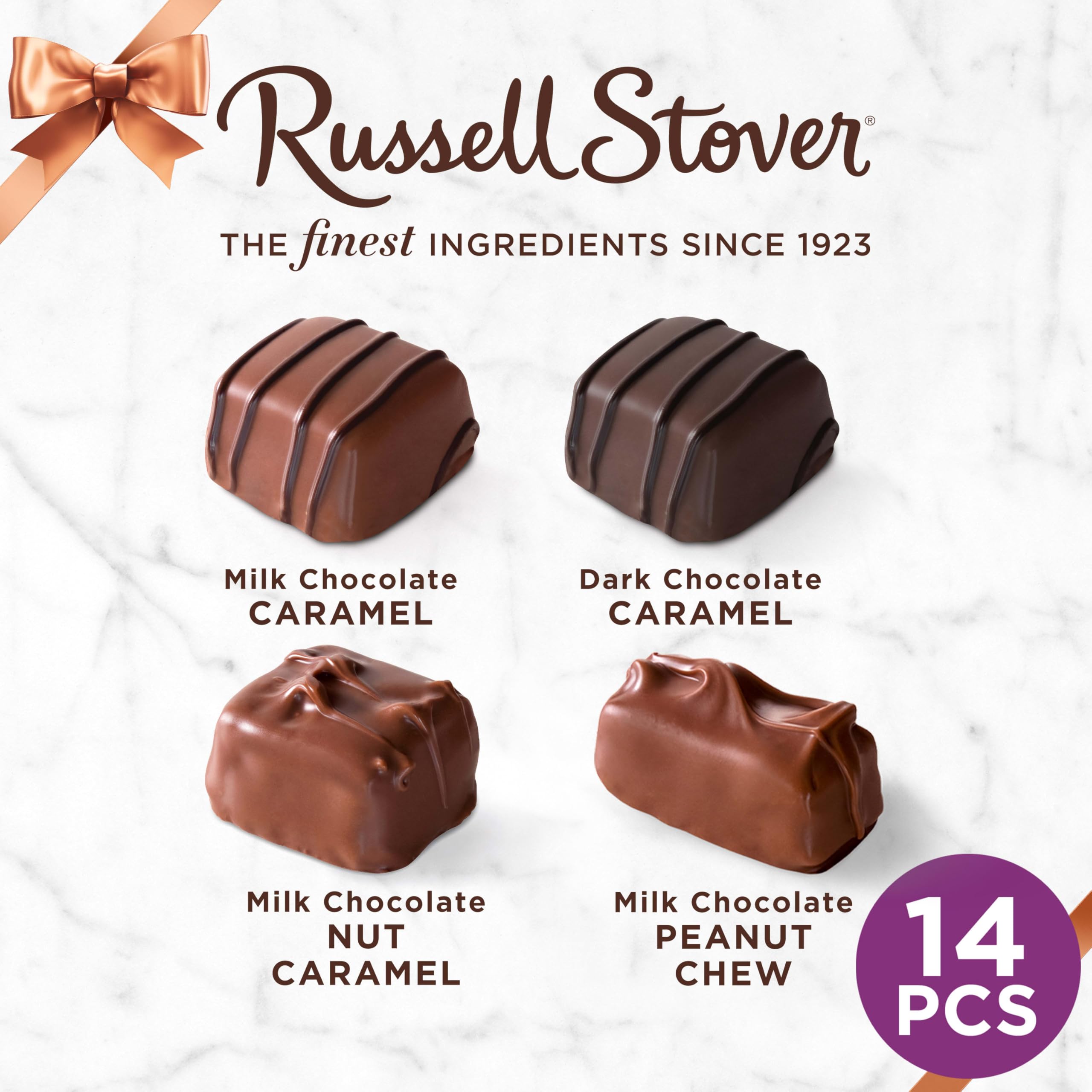 Russell Stover milk-chocolate caramel close-up, luscious texture
