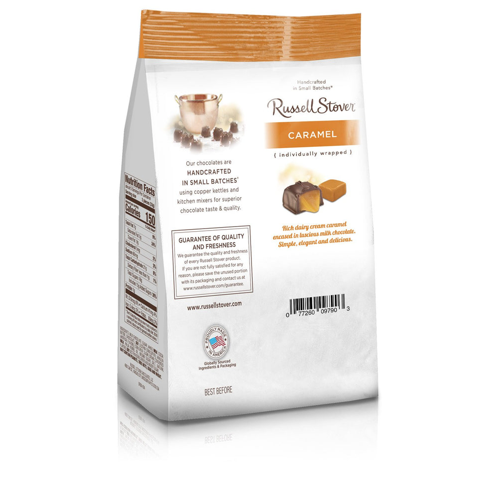 Russell Stover Milk Chocolate Caramels wrapped candies, ideal for sharing or on-the-go treats.