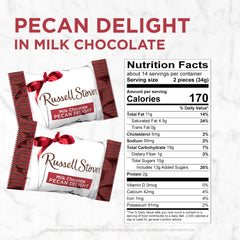Russell Stover milk chocolate pecans close-up shows creamy coating