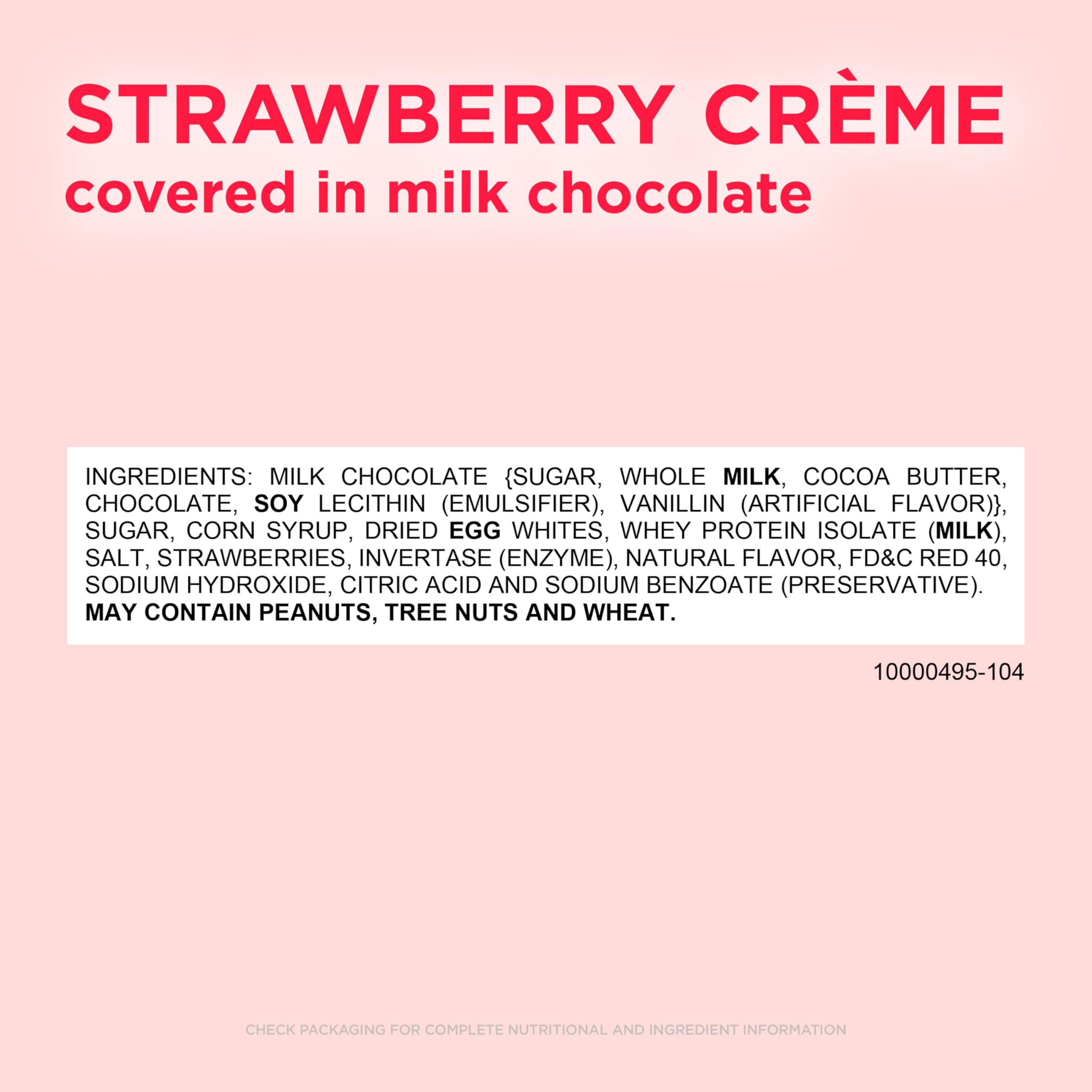 Russell Stover chocolate creme center, creamy strawberry flavor.