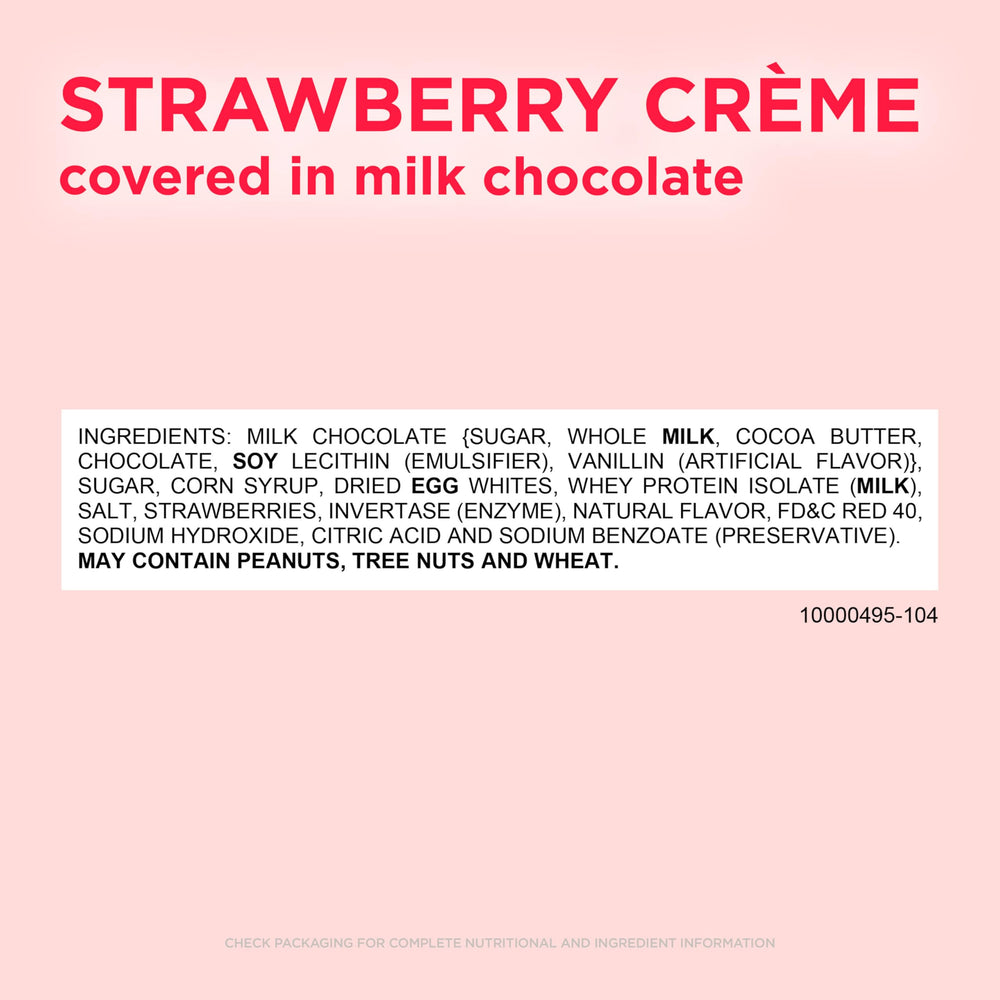 Russell Stover chocolate creme center, creamy strawberry flavor.
