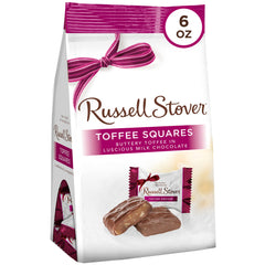 Russell Stover milk chocolate toffee squares peg bag, ideal for gifting and sharing.