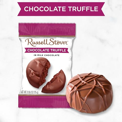 Close-up of a single Russell Stover Milk Chocolate Truffle inviting a bite.