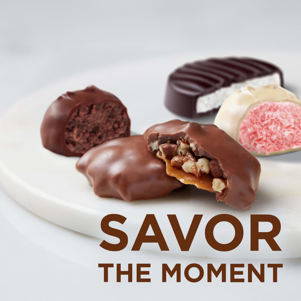 Milk chocolate truffle center enveloped in creamy milk chocolate by Russell Stover.