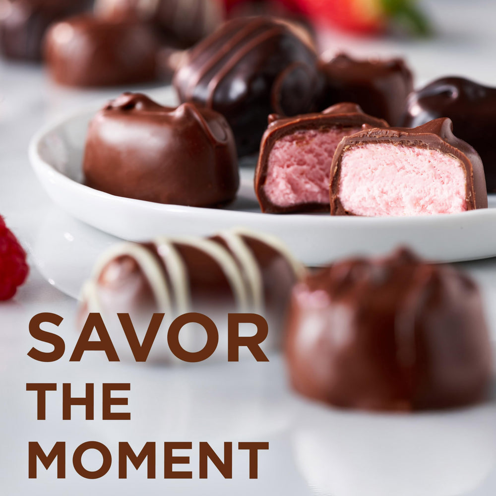 Russell Stover milk chocolate truffle close-up, silky center, ideal as a gift