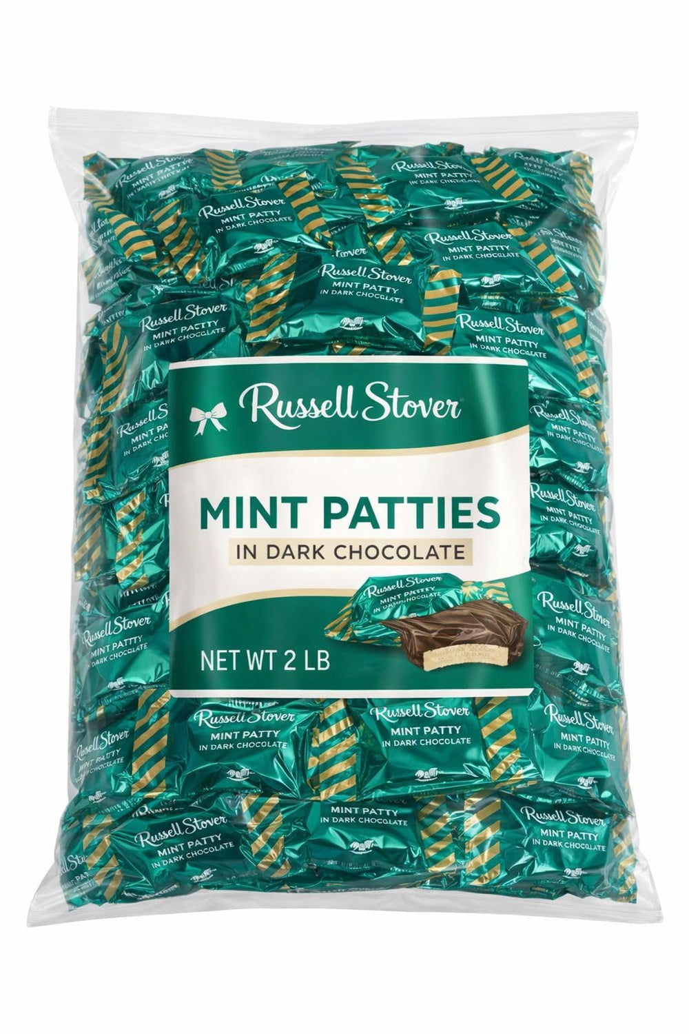 Russell Stover Mint Patty in Dark Chocolate, bag presentation, ideal for sharing at gatherings