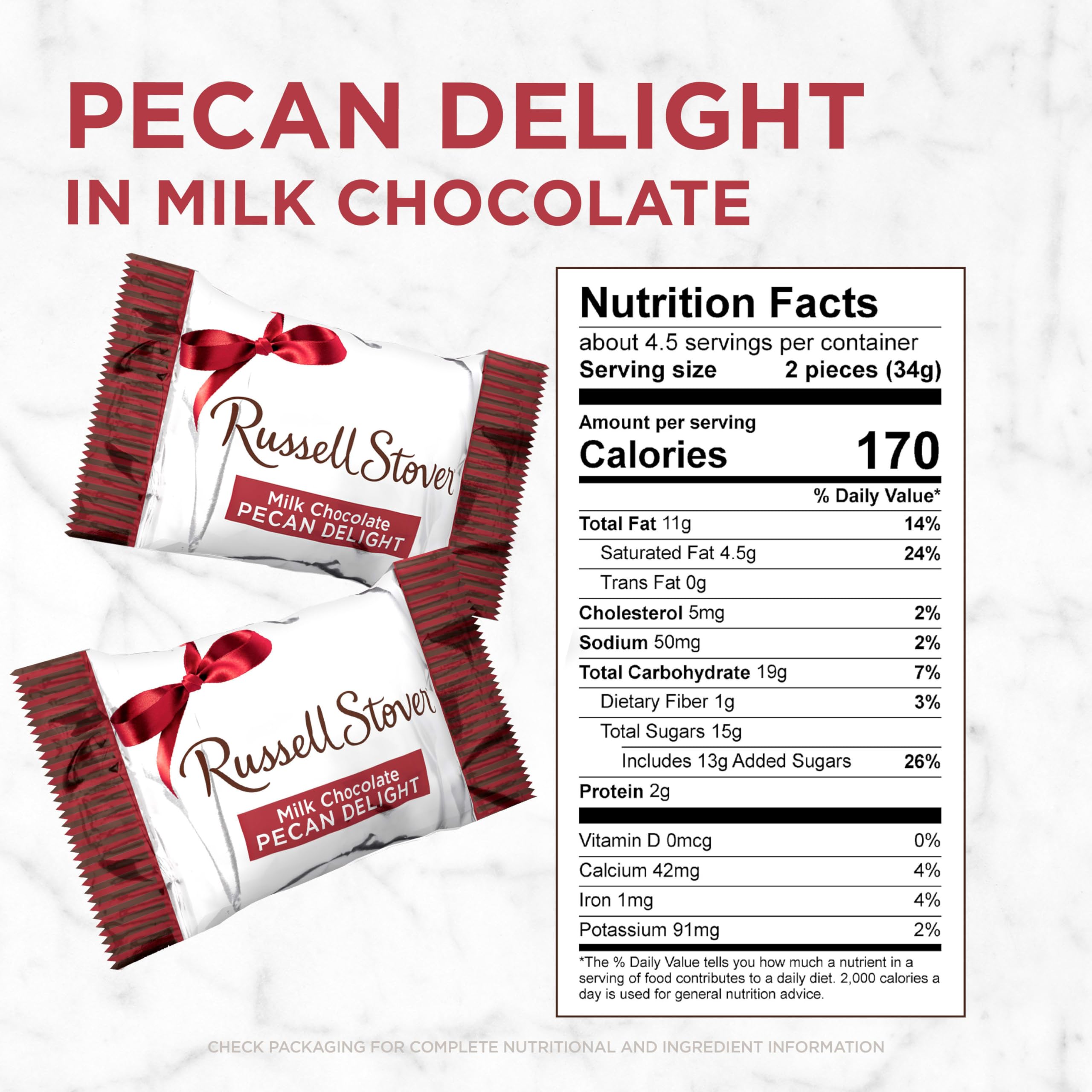 Close-up of pecan delights showing crunchy pecans, caramel, and milk chocolate.