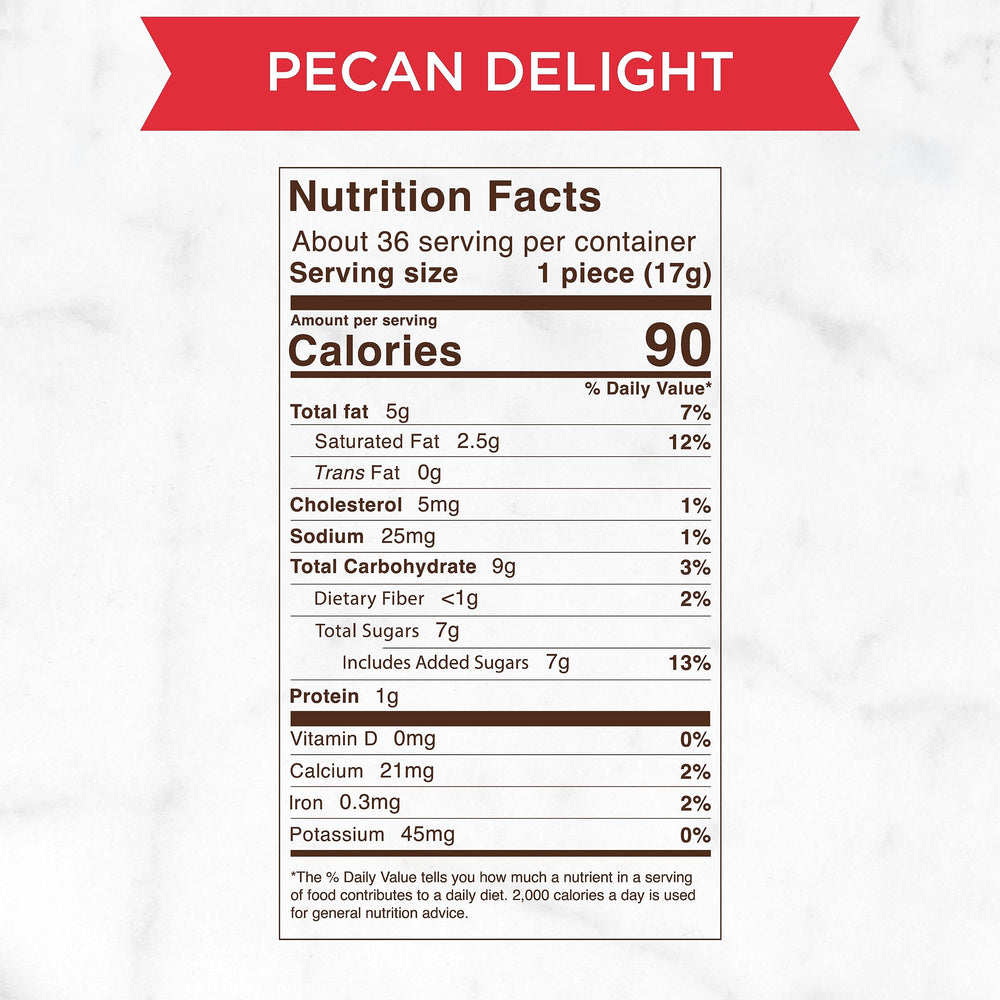 Individually wrapped Russell Stover Pecan Delight for easy sharing or on-the-go enjoyment