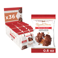Russell Stover Pecan Delight milk chocolate piece with caramel center, ideal for a personal treat