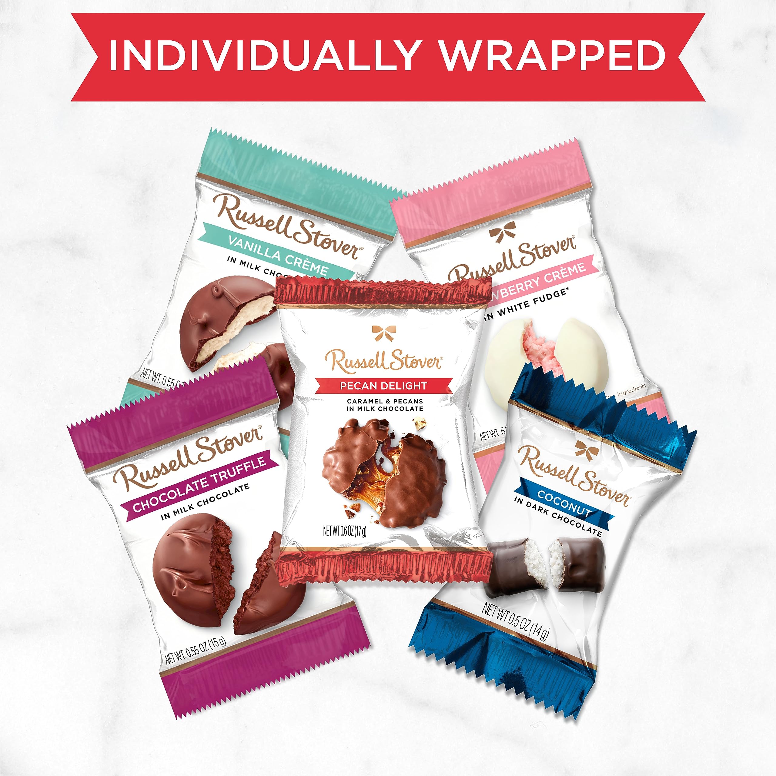 Party tray-ready Russell Stover Pecan Delight bites for gatherings
