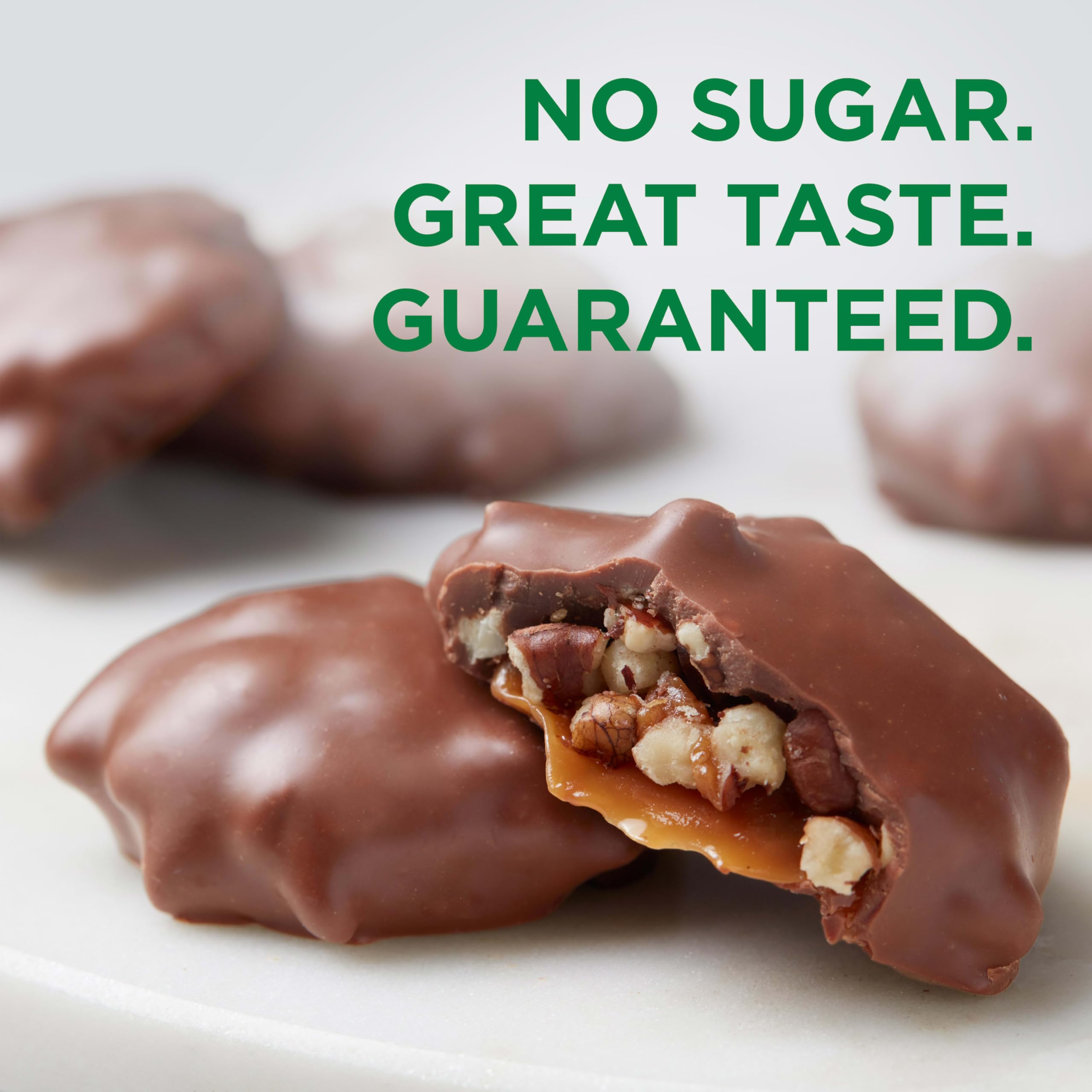 Russell Stover Pecan Delights caramel center close-up.