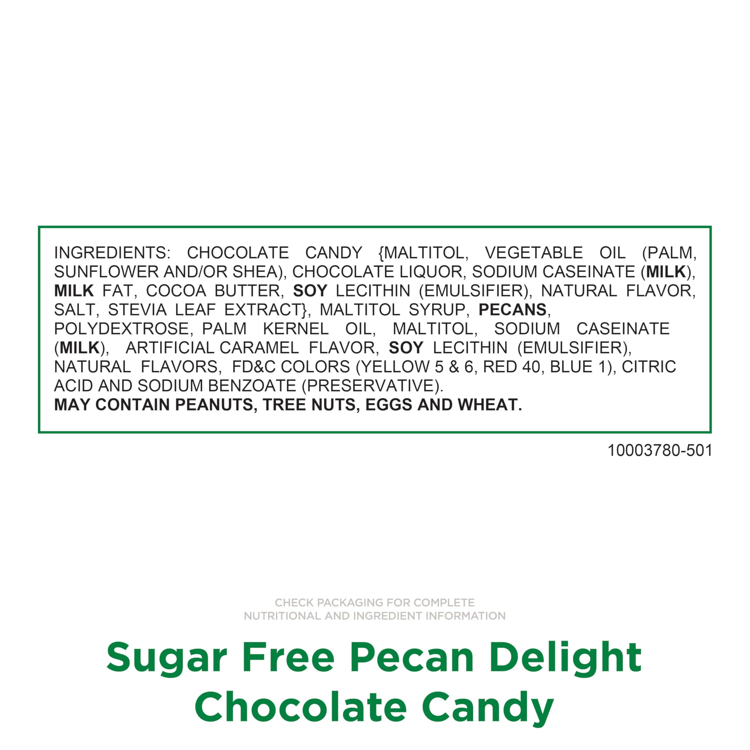 Russell Stover Sugar Free Pecan Delights bag showing eight pieces, ideal for on-the-go snacking